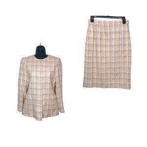 Vintage Aquascutum Women's Skirt Suit Pink Houndstooth Made In England Small